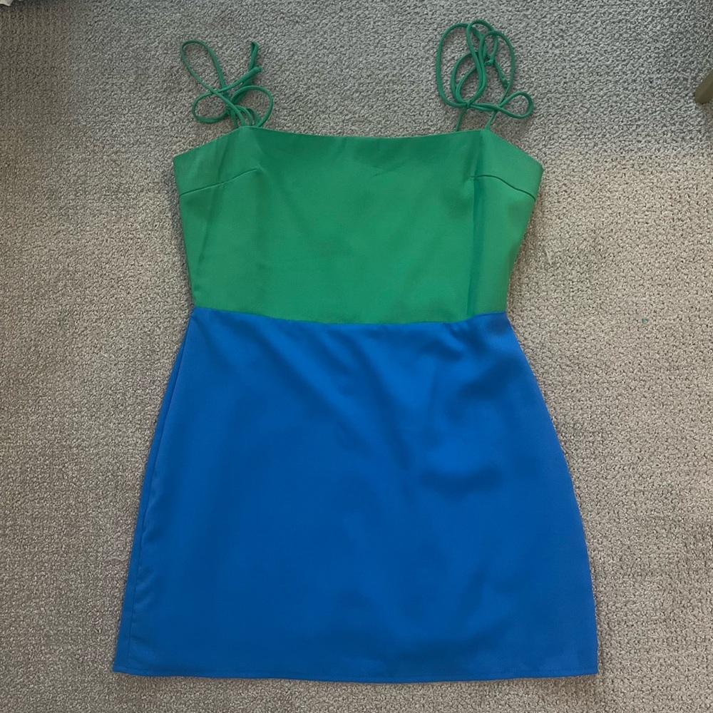 Olivaceous Blue Green Colorblock Mini Dress